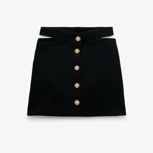 Zara Cut Out Button-Front Skirt, Black & Gold, Size M, EUC